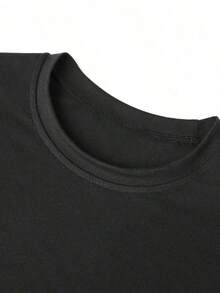Nueva camiseta de mujer para otoño-invierno, de manga corta con cuello redondo, ideal como prenda básica. Con diseño holgado y estampado moderno, hecha de algodón puro de alta calidad, ofrece comodidad y una sensación agradable en tu día a día. - Negro - Ver 3