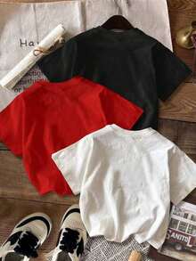 1 camisetas de manga corta holgadas y cortas con cuello redondo, estampado gráfico BROOKLYN, estilo minimalista y retro, adecuado para el verano. woman Todo tipo de impresiones, chaqueta, camiseta de cuello redondo, casual, para oficina, para viajar, muy popular, viento deportivo, estampado/patrón, camiseta de algodón 100%, camiseta casual, cómoda, suave, transpirable The latest popular bestseller - Negro - Ver 2