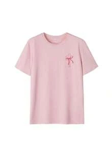 Camiseta de manga corta para mujer, estilo casual de verano, con estampado de lazo cruzado, cuello redondo, color gris oscuro, holgada, ideal para el día a día y las vacaciones. - Rosa - Ver 3