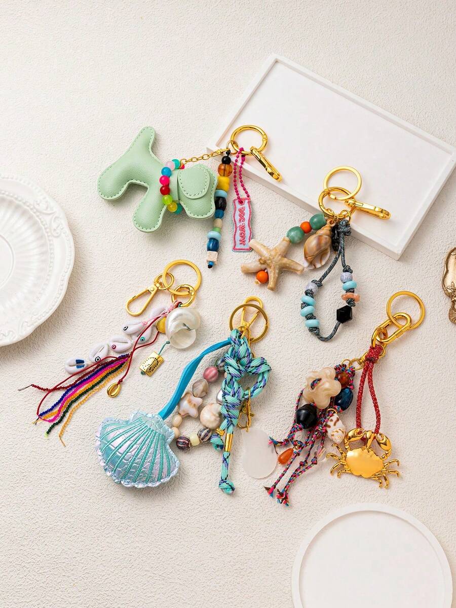 1 chiếc móc khóa phong cách đại dương thời trang, kiểu Bohemian, mặt dây chuyền hình cua vàng, sao biển và vỏ sò, thích hợp cho túi xách, ba lô, túi trang điểm, vali, móc khóa, phụ kiện dệt. - Nhiều màu - Xem 1