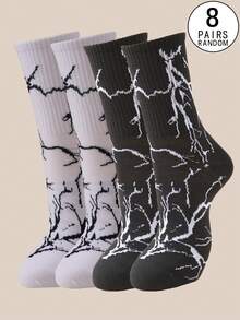 1/2/4/8 Pasang Kaos Kaki Pria Acak Motif Petir Gaya Vintage Streetwear Nyaman Serbaguna - MultiWarna - View 13