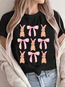 Conjuntos de Verano, Camisetas Gráficas para Mujer, Moda Femenina, Manga Corta, Estampado de Letras, Estilo Coreano Vintage Chic, Casual para el Trabajo, Camiseta Y2K, Adecuada para Ocio al Aire Libre - Blanco - Ver 7