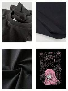 Playera informal de verano para hombre con estampado de personajes de anime rosa, cuello redondo, manga corta, 100 % algodón, 220 g de algodón grueso - Blanco - Ver 4
