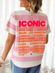 Women's Casual Round Neck Short Sleeve T-Shirt Pink Summer - Pink - View 3