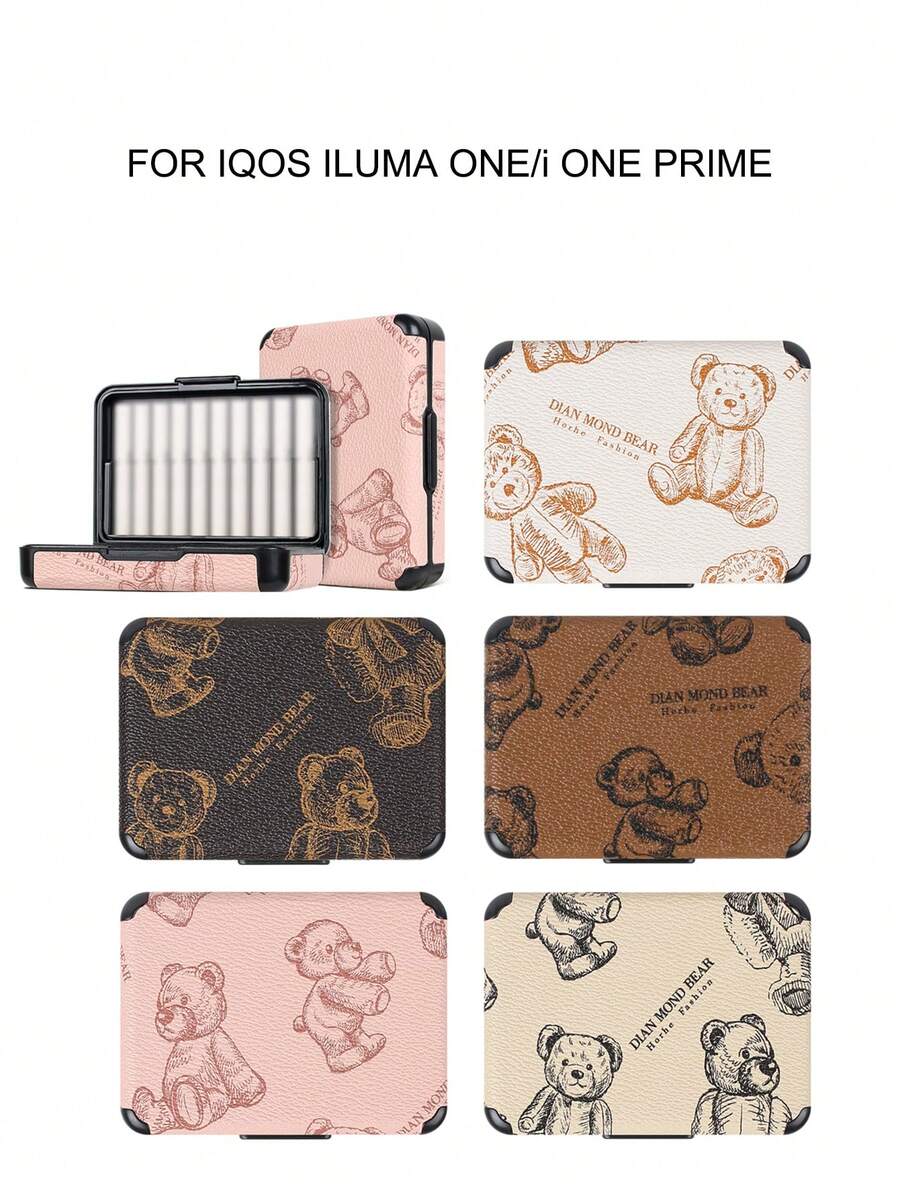 1pc IQOS ILUMA ONE PRIME Series 20-Stick Holder & Protective Case, PC+PU Hard Shell Soft Leather Dual Protection, Comfortable Grip, Anti-Crush Anti-Moisture, Portable, Fashionable Cartoon Pattern, Suitable For Business People, Men And Women, Travel Essential Accessory, Luxury Experience - BOX/Brown Bear - View 1