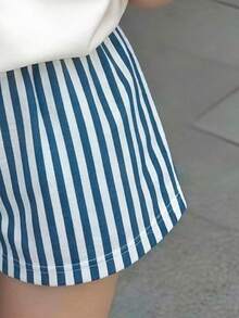 2pcs/Set Girls Lemon Bow Print T-Shirt And Vertical Stripe Shorts Set, Spring/Summer Outfit - Yellow - View 6