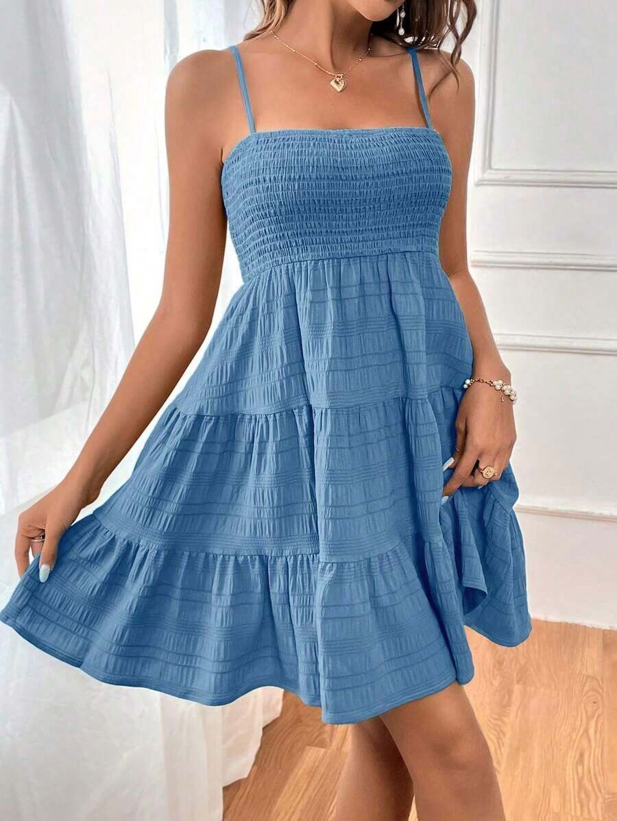sfvsSoleia Vestido De Tirantes De Espagueti Con Dobladillo Con Volantes De Color Sólido Para Mujervfdw Y4XH - Niebla azul - Ver 1