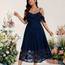 Cravure Plus Size Elegant Off The Shoulder Summer Women Outfit Spring Dress Evening Dress Formal Women Dresses Backless Lace Dress Wedding Women Dress - Azul Marino - Ver 6