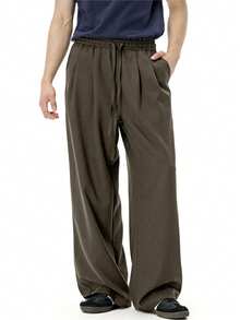 Pantalones básicos rectos para hombre, diseño neutro liso con cintura elástica ajustable, pantalón cómodo versátil apto para todo el año y uso diario casual - Verde - Ver 1