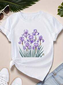 Camiseta Deportiva de Manga Corta para Mujer Tallas Grandes con Estampado de Iris, Camisetas de Mujer, Camiseta Gráfica, Camisetas Gráficas para Mujer, Camiseta de Verano, Camiseta Casual, C - Blanco - Ver 7