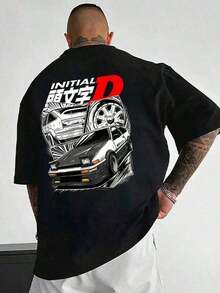 Men's T-Shirt With Anime-Style Graphic Digital Print, AE86 Trueno Car Racing, Japanese Streetwear, Casual T-Shirt, 100% Cotton - 黑色 - 查看 8
