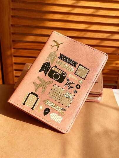 A Passport Holder Printed With Travel,Cartoon Pattern Designed Passport Case,Lightweight Open-Closure Design,Premium Synthetic Leather Travel Accessory For Couples, Families, And Friends, Ideal For Weddings, Honeymoons, And Vacation Trips,For Business, Vacation, And Formal Occasions,For Men And Women,Ideal Gift For Travelers, Essential For Business Trips, Fashionable Minimalist Style,Making It An Ideal Travel Accessory,Open-Close Design,For Travel Document Storage.