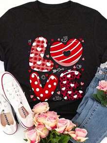1 Piece Of Clothing For Teens, Vintage-Inspired "LOVE" Print T-Shirt - Casual Crew Neck, Leopard Print With Kiss Detail, 100% Machine Washable - Perfect For Summer, Everyday Wear. | Fun Design | Stylish Details 210g 100% Cotton, Designs Are Fully Printed. Unisex. - 黑色 3 - 查看 11