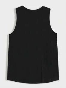 Men'S Cotton Comfy Sleeveless With Beach Palm Trees Print, Casual Round Tank Tops For Summer, Graphic Tee Men'S Outdoor Clothes, Men'S Clothing - 黑色 - 查看 2