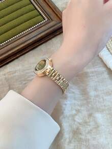 1件復古銀色不鏽鋼方形小錶盤時尚極簡優雅奢華小巧石英女款腕錶，適合日常配戴 - 金色 - 查看 5