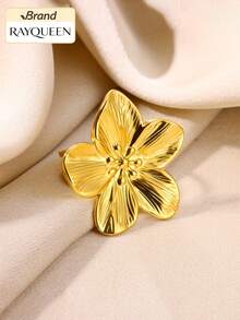 RAYQUEEN 1pc Stainless Steel Exaggerated Big Flower Open Ring, Suitable For Holidays, Gifts, Beach Parties - Ring - View 6