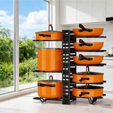 1 Set Pot And Pan Storage Rack For Cabinets, Upgraded Pot And Pan Storage Rack For Kitchen Storage, Larger Size Pot Lid Storage Rack With 5/8 Layers And 3 DIY Methods, Kitchen Accessories, Black - Multicolor - View 4