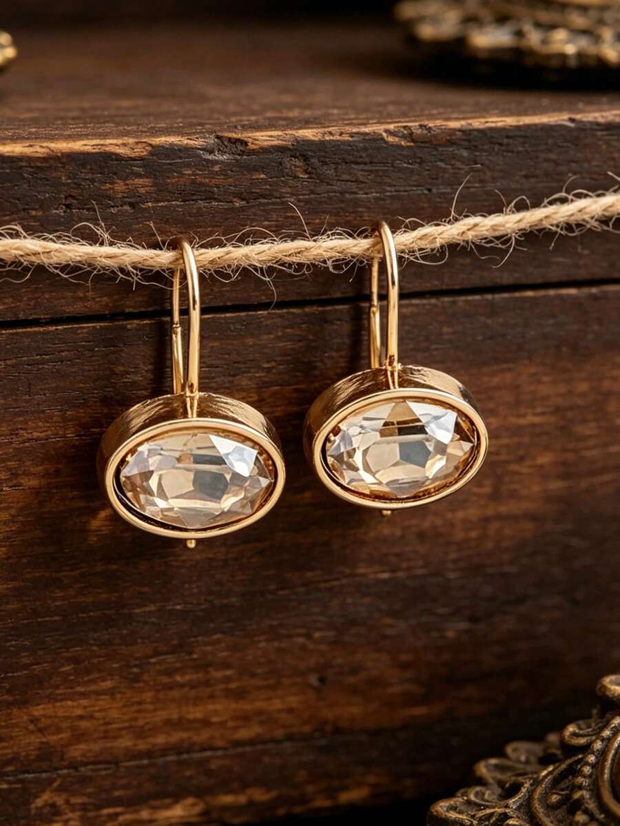 1 Pair Minimalist Luxury Gold Faux Gemstone Earrings, Elegant High-End Daily Wear Versatile Earrings For Women - Champagne Gold - View 1