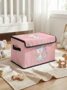1pc Large Capacity Foldable Storage Box, Pony Pattern Printed Covered Storage Basket With Handle, Multipurpose Storage Container For Nursery, Bedroom, Baby Clothes, Underbed, Toys - Multicolor - View 12