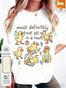 ropa de mujer Trenfashion Camiseta Gráfica de Manga Corta Oversize para Mujer con Estampado Divertido de Patos y el Lema 'Definitivamente No Todos en ', Camiseta Casual Humorística para Maestras - Camiseta Amarilla de Manga Corta con Cuello Redondo y Estampado Temático de Patos (Libros, Lápices, Manzanas) - Ropa Casual Transpirable para Verano y Primavera, Adecuada para Maestras, Eventos y Uso Diario, Camisetas Unisex para Mujer - Blanco - Ver 1