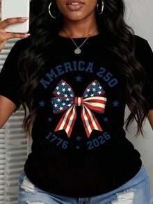 Camiseta Patriótica con Bandera de Arco "America 250 1776 2026" para Mujer, Blanca, Casual, para Celebrar el Bicentenario de EE.UU., Regalo de Cumpleaños, Camiseta Casual de Manga Corta con Cuello Redondo y Estampado para Mujer |     Pascua y Día de San Patricio, Verano, Camiseta de Verano para Mujer con Estampado Casual, Cuello Redondo y Manga Corta |     Easter & St. Patrick's Day,Independence Day  blusa casual mujer  playeras de mujer algodon - Negro - Ver 3