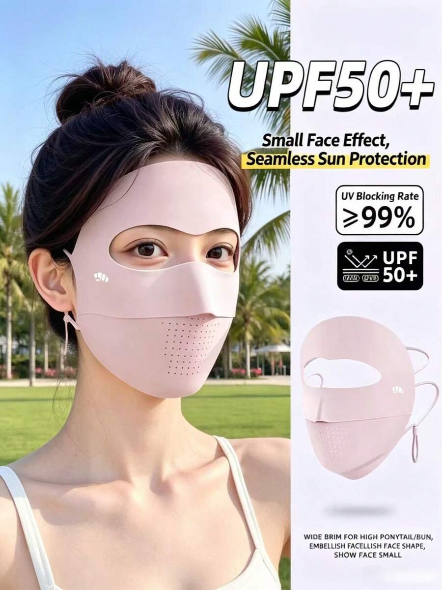 女性多功能防曬面罩，薄冰絲材質，夏季防紫外線，清爽涼感，保護性強，全臉覆蓋保護眼角，臉部防護，適用於戶外運動、騎單車、海灘等多場景