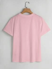 Women's Short-Sleeved 'Bride' T-Shirt In Pink Gradient With Sparkling Stars, 100% Polyester, Round Neck, Casual Style, Summer 2026, Machine Washable - 粉色 - 查看 2