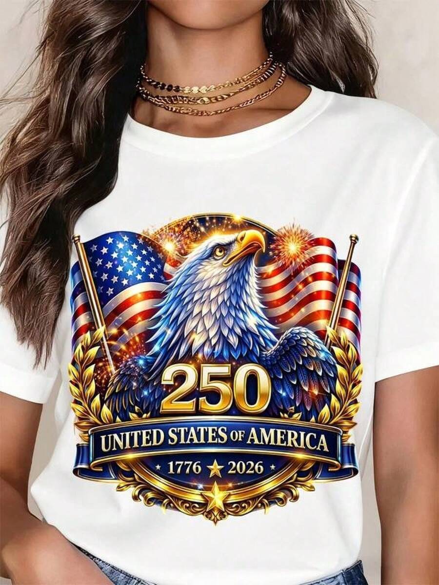 United States Of America 250th Anniversary Eagle And Flag T-Shirt 1776 To 2026 Independence Day Celebration Patriotic Graphic Tee For Men Women Unisex Adult SizeRopa De Mujer / Ropa De Mujer De Uso Diario / Blusas, Camisas Y Camisetas De Mujer / Camisetas De Mujer Ropa Deportiva Basicos Mujer Short Playeras Para Hombre - Blanco - Ver 1