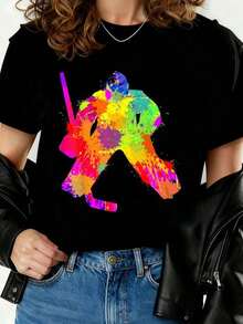 Camiseta de portero de hockey sobre hielo para niños y niñas 2026 Nueva camiseta impresa para mujeres, camiseta de otoño para mujeres, camiseta de invierno, camiseta de para mujeres 53CU - Negro - Ver 7