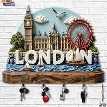 1pc 2D Retro Vintage Wooden Key Holder Hook, Multifunctional Home Decor Key Rack With 4 Metal Hooks, Wall, Porch, Room, Villa, All Season Home Decoration - Multicolor - View 10