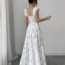 Elenzya Women's Floral Print Ruched Waist Elegant Long Dress, Suitable For Dates And Parties - Rosa Pálido - Ver 3