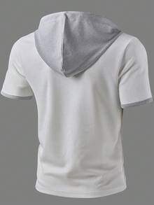 [ROYALBOY] Spring New Arrival, Personalized Patchwork Waffle Texture, Drawstring Hooded Short Sleeve, Versatile Casual, Suitable For Gatherings, Parties, Machine Washable But Not Dry Cleanable - White - View 4