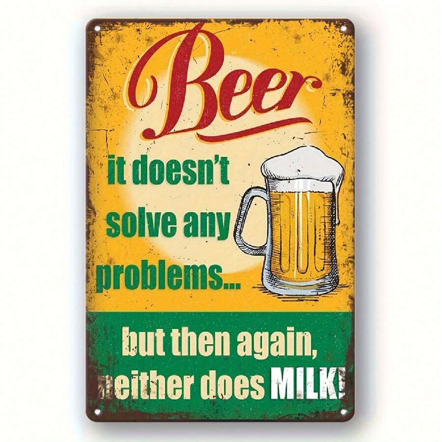 2D Flat, 1pc Vintage Beer Metal Tin Sign - Funny Bar Decor With "Education Is Important, But Beer Is More Important" Quote - Heavy-Duty Iron Retro Pub Wall Art Poster - 7.9x11.9 Inches - No Electricity Needed For Man Cave, Home, Bar, Garage - Easy Hang With Pre-Drilled Holes - Gift For Beer Lovers, Home Decoration, Distressed Design, Highquality Print, Home Decorators, 2D Flat - 1PC - View 1