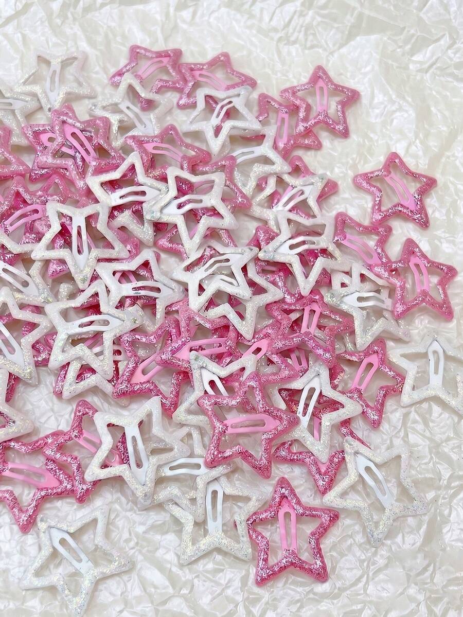 10 piezas de pinzas para el cabello con estrellas brillantes de colores, accesorios para el cabello luminosos, pinzas para el flequillo, pinzas para el cabello fluorescentes, conjunto de accesorios para el cabello divertidos para conciertos - Rosa+blanco - Ver 1