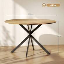 Round Dining Table For 4 People, Ø120, Industrial Style Kitchen Table With Steel Legs, For Dining Room, Kitchen, Home Office, Oak. - 駝色 - 查看 3