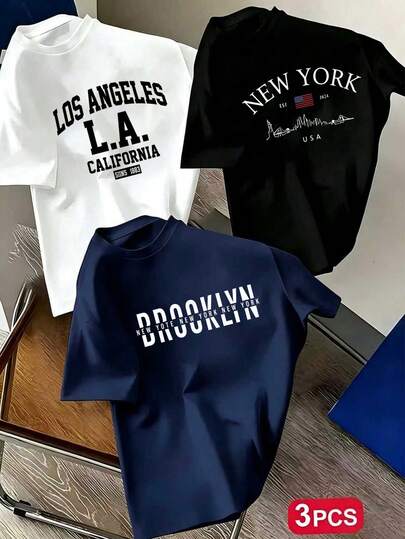 3pcs Tween Boys' Popular Graphic Print Round Neck Short Sleeve T-Shirts, Suitable For Daily Wear, School, Streetwear, Fashionable Summer Tops For Boys