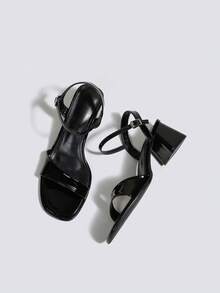 Giày sandal cao gót nữ màu đen thời trang, thoải mái, tối giản, đa năng, có quai, gót dày, đế vuông, khóa cài, hở gót, thích hợp cho hoạt động ngoài trời. - màu đen - Xem 1