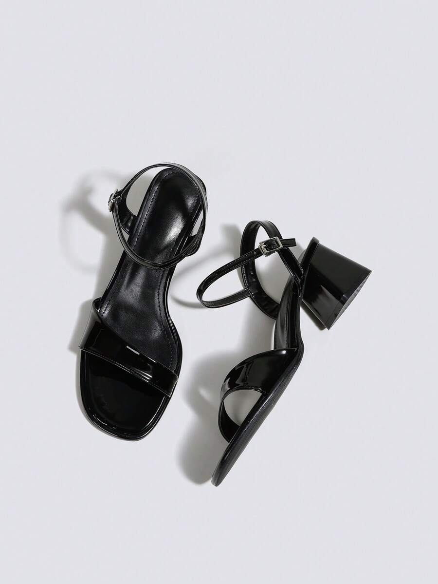 Giày sandal cao gót nữ màu đen thời trang, thoải mái, tối giản, đa năng, có quai, gót dày, đế vuông, khóa cài, hở gót, thích hợp cho hoạt động ngoài trời. - màu đen - Xem 1