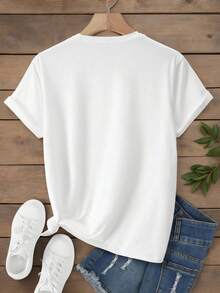 Women's Clothing Beach Summer Print White TShirt, Shirts, White Top, Graphic Tees Women, Unisex Casual Crew Neck Tshirt,Knit Fabric, Machine Washable, For Spring/Summer/Fall Valentine's Day Independence Day Labor Day - Blanco - Ver 2