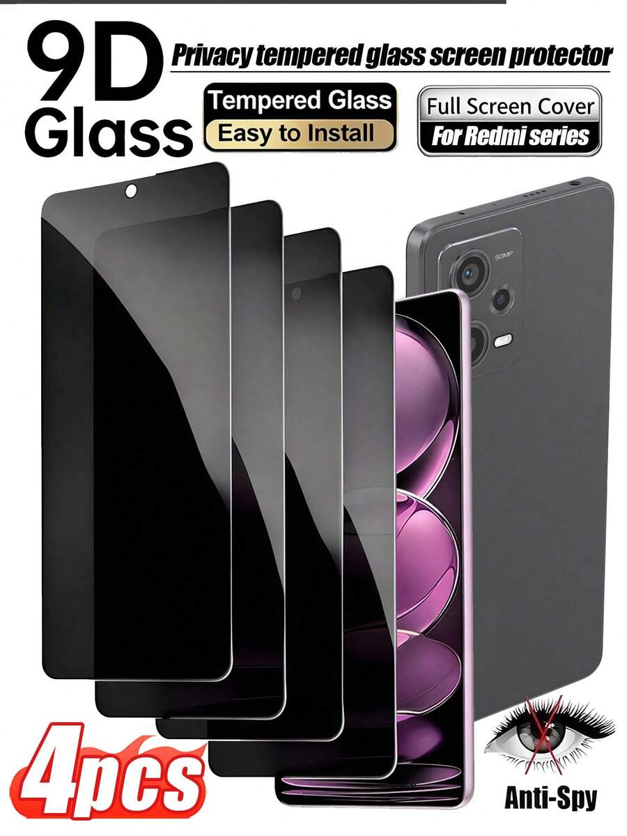 Bộ 4 miếng dán màn hình cường lực chống nhìn trộm, tương thích với Redmi 12/12C/Note 13 4G/Note 13 Pro 4G/Note 13 5G/Note 13/13C/13R/A3/Turbo 3/A3X/Note 13R/13 4G/14C/Note 14/13X/A5/15C/15/15R/Note 15/Note 15R/K90/A7/Mi 13T/13T PRO/X6 5G/X6PRO 5G/C51/C65/X6NEO/M6 5G/M6 4G/F6/C61/14T/14TPRO/X7/F7/M7/M7 PRO/C75 5G/M7 5G/C71/M8/M8 PRO/X8 và hầu hết các dòng máy khác, kính cường lực độ cứng cao. Phim ảnh - màu đen - Xem 1