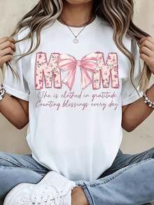 Mamá Está Ropada de Gratitud Contando Bendiciones Cada Día Camiseta Floral con Lazo para Mujer Blanca de Algodón Casual Regalo para el Día de la Madre |   Diseño exquisito |   Suelto y cómodo |   Fácil de combinar | - Blanco - Ver 8