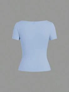 Set de 3 camisetas de punto para mujer, multicolor, camisetas básicas de primavera/verano para mujer, tops ajustados básicos, paquete de tops básicos, tops básicos para mujer, tops de ajuste ceñido, tops básicos, tops de mujer de cuello cuadrado, tops de verano para mujer, tops de manga corta para mujer, tops de verano para mujer, camisetas de mujer - Multicolor 10 - Ver 6