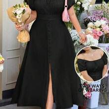 GalTyme Vestido de talla grande con textura trenzada de nudos de bambú - A1 - Ver 1