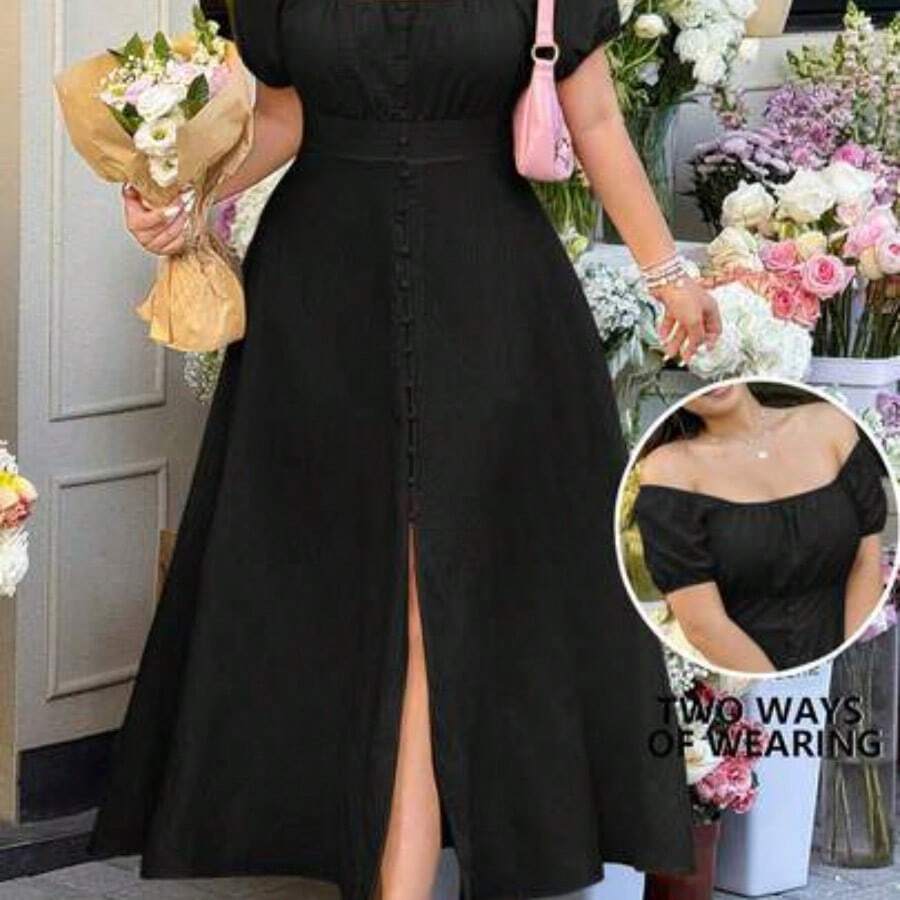 GalTyme Vestido de talla grande con textura trenzada de nudos de bambú - A1 - Ver 1