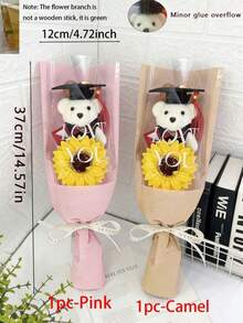 2026 Graduation Gift Sunflower Bouquet, Artificial Sunflower Bear Graduation Bouquet With Doctoral Cap, Suitable As Graduation Gift, Birthday Gift, Teacher's Day Gift For Friends, Classmates Or Girlfriend, Also Can Be Used As Home Decor - Multicolor - View 10