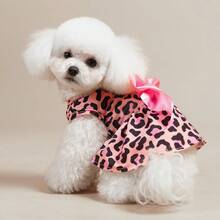 1 pieza Disfraz de perro estampado con corbata de moño linda, adecuado para perros pequeños a medianos, estampado de leopardo - Rosa - Ver 6