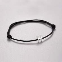 Vòng tay DIY màu đen tối giản bằng bạc Sterling 925, có thể điều chỉnh kích thước, phù hợp để đeo hàng ngày, trang sức bạc dành cho nữ, họa tiết 26 chữ cái, quà tặng sinh nhật. - màu đen - Xem 10