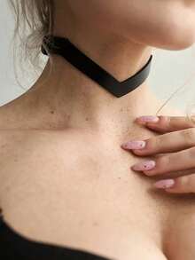 1 chiếc vòng cổ da màu đen nhung có khoen tròn dành cho nữ, quà tặng ngày lễ. - màu đen - Xem 1