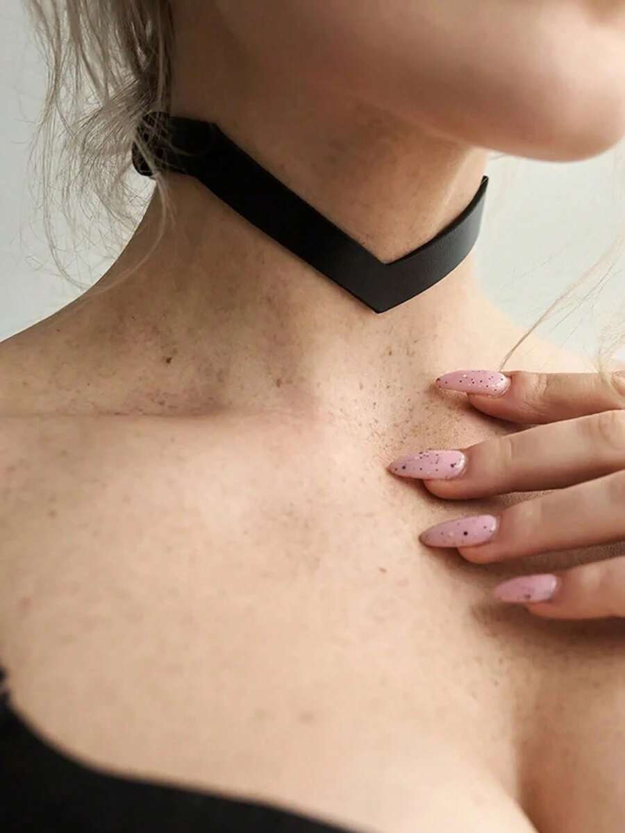 1 chiếc vòng cổ da màu đen nhung có khoen tròn dành cho nữ, quà tặng ngày lễ. - màu đen - Xem 1