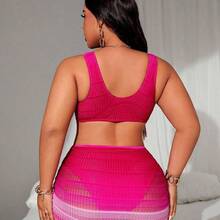 Swim  Plus Size Women's 2pcs Ombre Halter Waist Hollow Out Drawstring Split Swimsuit Set - Azul - Ver 3